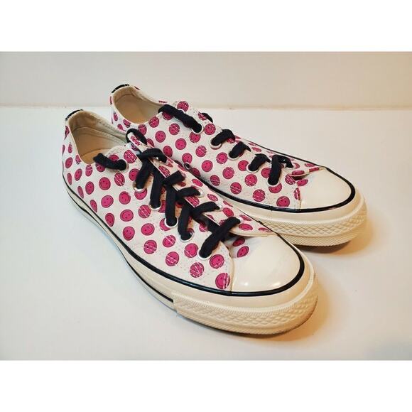 Converse All Star Chuck Talyor Low Tops Mens 5 Womens 7 White/Pink Smiley Faces - Picture 1 of 11